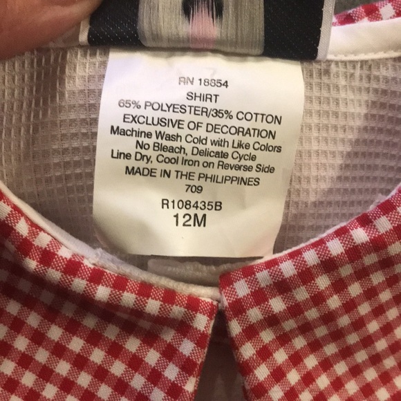 Rare Editions baby girl shirt dress. White and red gingham and ladybug print - Picture 7 of 7